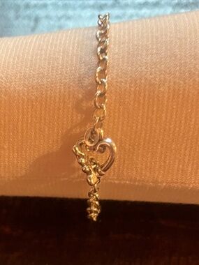 Sterling Silver Link Open Heart Toggle Bracelet, New Without Tags